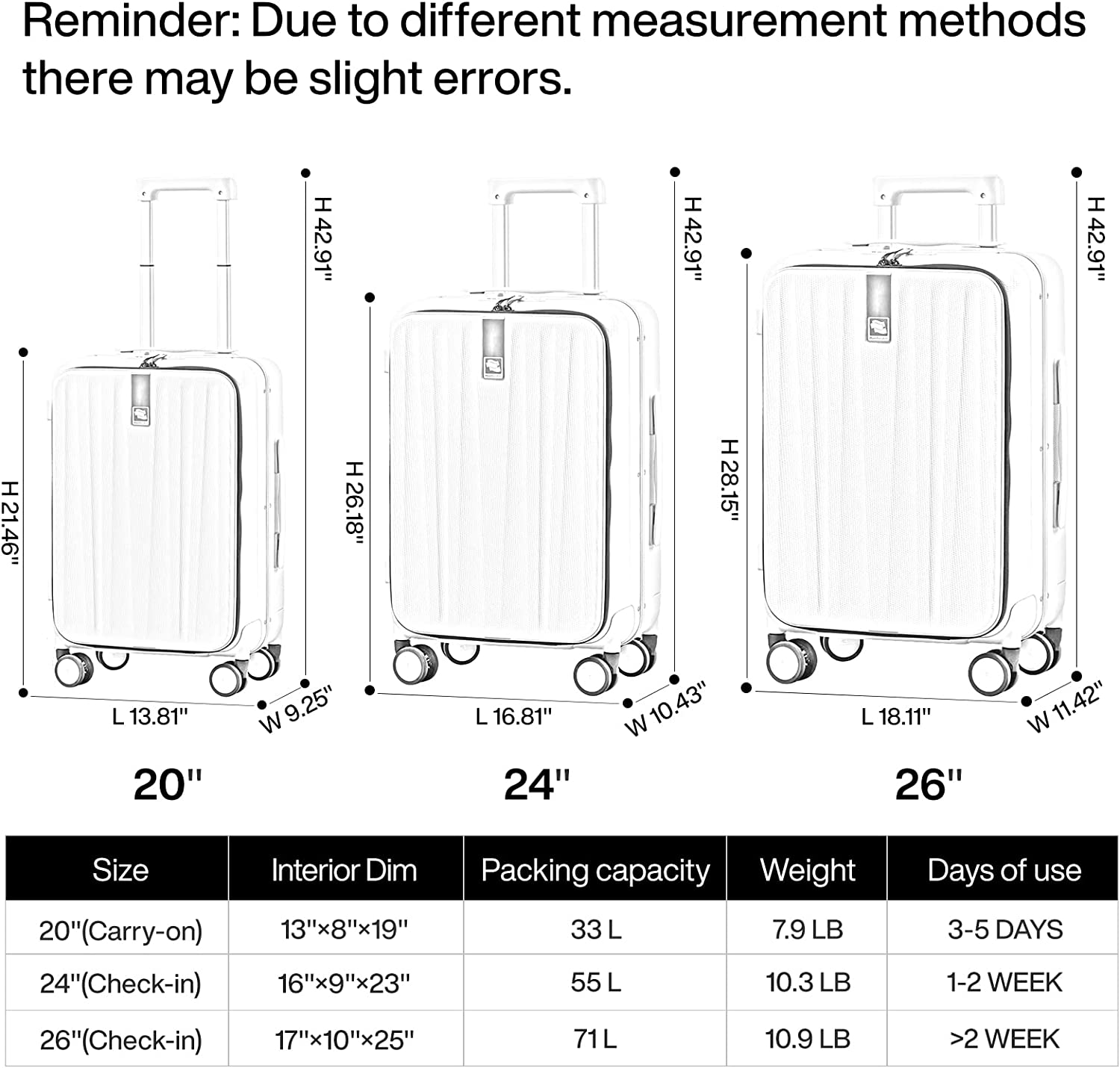Hanke Carry On Luggage, Suitcase with Wheels & Front Opening, 20in Spinner Luggage Built in TSA Aluminum Frame PC Hardside Rolling Suitcases Travel Bag - Ivory white - Image 9
